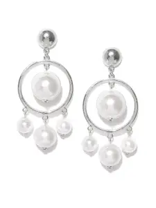 Accessorize Steel-Toned & Off-White Spherical Drop Earrings