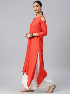 Vishudh Women Orange Solid Asymmetric Hemline A-Line Kurta