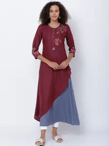Vishudh Women Maroon & Grey Solid A-Line Kurta
