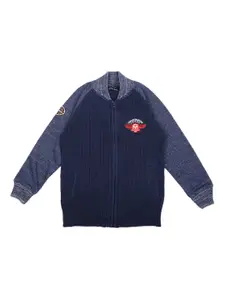 Allen Solly Junior Boys Navy Blue Self Design Front-Open Sweater