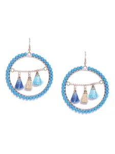 Blueberry Blue & Gold-Toned Circular Beaded Drop Earrings