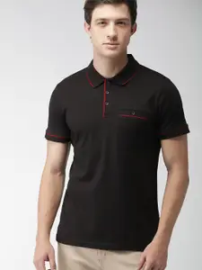 FOREVER 21 Men Black Solid Polo Collar T-shirt with Chest Pocket