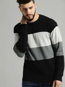 Roadster Men Black & Grey Colourblocked Pullover Sweater