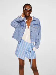 MANGO Women Blue Striped Regular Fit Layered Shorts