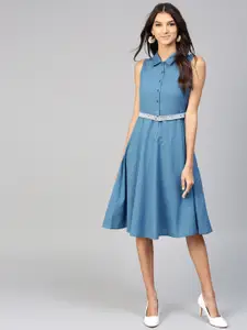 SASSAFRAS Women Blue Solid Shirt Dress