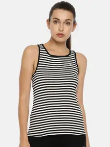 Enamor Black & White Striped Slim Fit Sleeveless Lounge T-shirt E009