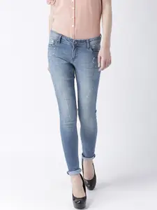 109F Women Blue Skinny Fit Mid-Rise Low Distress Stretchable Jeans