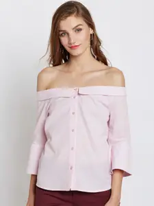 Marie Claire Women Pink Striped Bardot Top