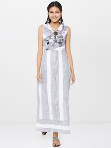 Global Desi Women White Striped Maxi Dress