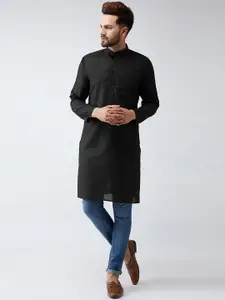 SOJANYA Men Black Solid Straight Kurta