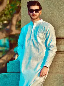 SOJANYA Men Blue Solid Straight Kurta