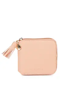 Caprese Women Peach-Coloured Textured Leather Tassled Zip Around Wallet
