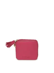 Caprese Women Pink Textured Leather Tassled Zip Around Wallet