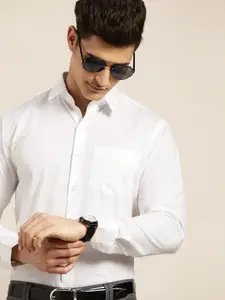Hancock Men White Solid Slim Fit Pure Cotton Formal Shirt