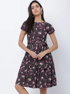 Tokyo Talkies Women Purple Printed Fit and Flare Dress