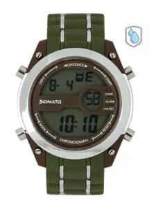 Sonata  Men Ocean Series Olive & Brown Digital Watch 77034PP02