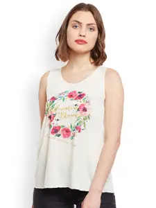 MACK JONNEY Women Cream-Coloured Printed A-Line Top