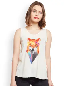 MACK JONNEY Women Cream-Coloured Printed A-Line Top