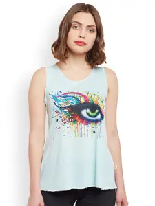 MACK JONNEY Women Sea Green Printed Tank Top