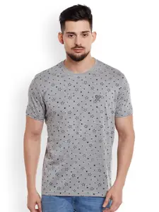 MACK JONNEY Men Grey Melange Printed Round Neck T-shirt
