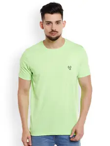 MACK JONNEY Men Fluorescent Green Solid Round Neck T-shirt