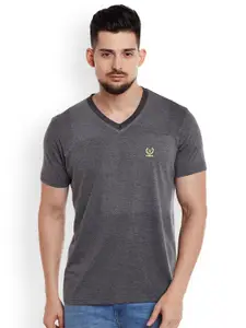 MACK JONNEY Men Grey Solid V-Neck T-shirt