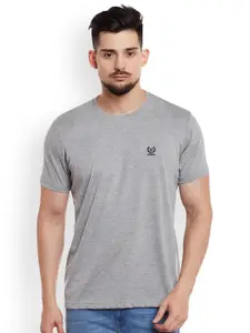 MACK JONNEY Men Grey Melange Solid Round Neck T-shirt
