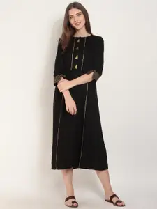 RARE ROOTS Women Black Solid Fit and Flare Dress