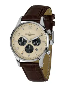 Jacques Lemans Men Cream-Coloured & Brown Chronograph  Watch 1-1654E