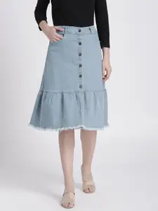 Chemistry Women Blue Denim Knee Length A-Line Pure Cotton Skirt