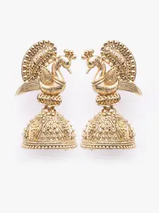 Moedbuille Gold-Toned Peacock Shaped Jhumkas