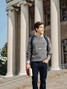 Harvard Men Grey Self Design Pullover