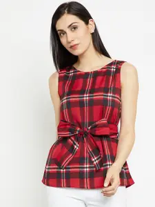 Berrylush Women Red Checked A-Line Top