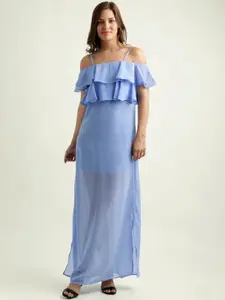 Miss Chase Women Blue Solid Maxi Dress