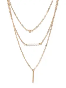 OOMPH Gold-Toned & White Metal Gold-Plated Layered Necklace
