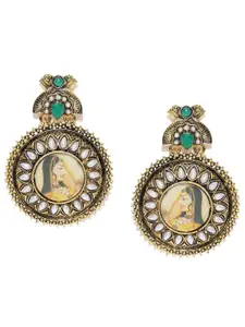 Zaveri Pearls Antique Gold-Plated Padmavati Inspired Beaded Circular Drop Earrings