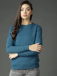 Roadster Women Teal Solid Sweatshirt