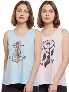 MACK JONNEY Pack of 2 Printed Tank Pure Cotton Top