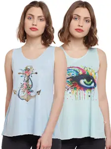 MACK JONNEY Pack of 2 Printed Tank Pure Cotton Top