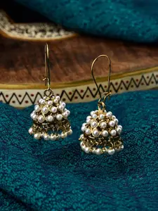 Fida Gold-Toned & White Jhumka Earrings