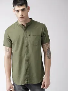 HIGHLANDER Men Olive Green Slim Fit Solid Casual Shirt
