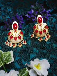 PANASH Gold-Toned & Maroon Gold-Plated Stone-Studded Handcrafted Classic Drop Earrings