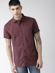 HIGHLANDER Men Maroon Slim Fit Solid Casual Shirt