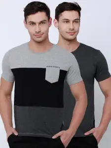 HIGHLANDER Men Pack of 2 Slim Fit Round Neck T-shirt