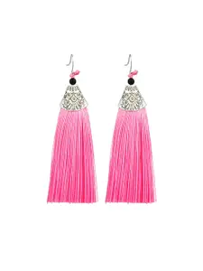 Crunchy Fashion Silver-Toned & Pink Contemporary Drop Earrings