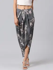 Athena Grey Floral Printed Maxi Skirt