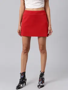 Athena Red Straight Solid Mini Skirt