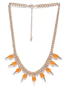 Crunchy Fashion Orange & Gold-Toned Stone-Studded Necklace