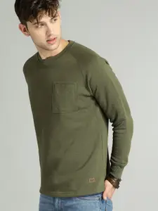 Roadster Men Olive Green Solid Sweatshirt
