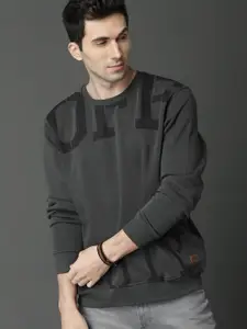 Roadster Men Charcoal Grey Printed Sweatshirt